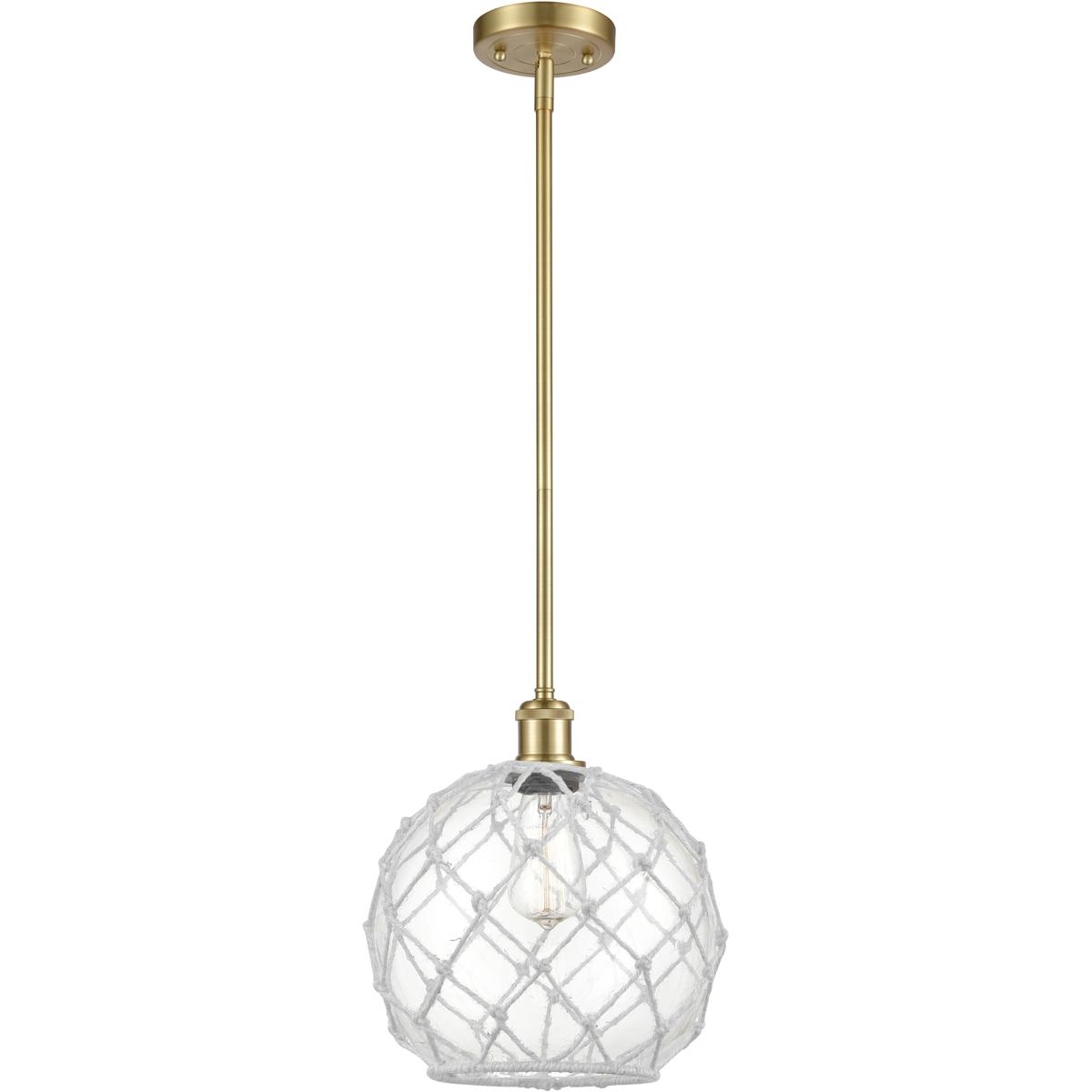 Innovations Lighting 516-1S-SG-G122-10RW-LED Ballston Large Farmhouse Rope LED 10 inch Satin Gold Pendant Ceiling Light in Clear Glass with White Rope