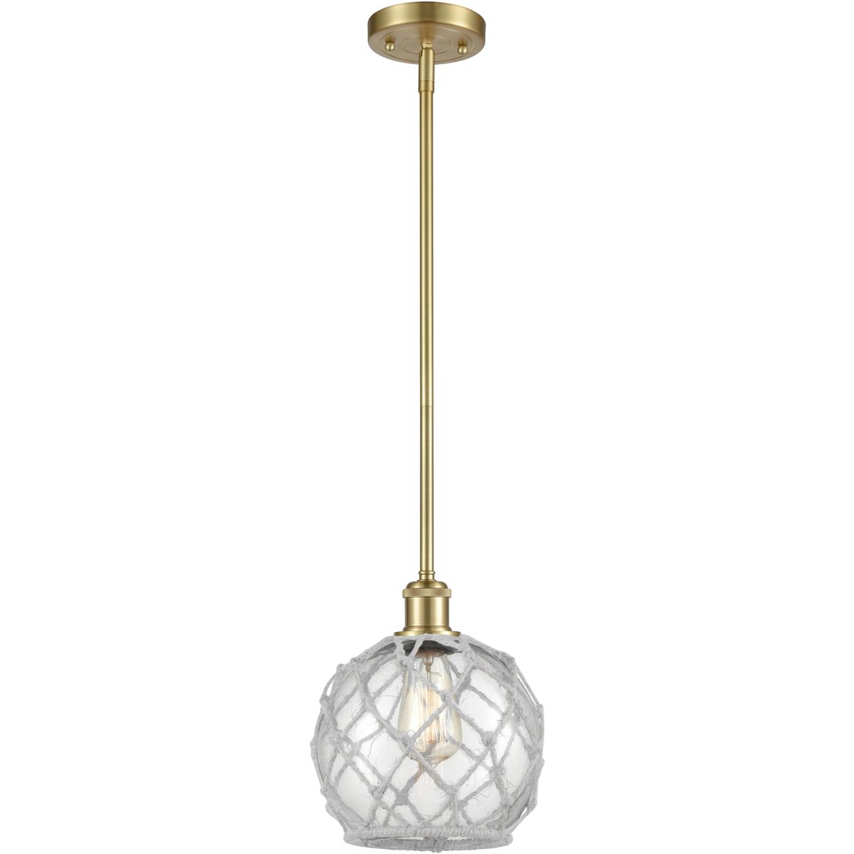 Innovations Lighting 516-1S-SG-G122-8RW-LED Ballston Farmhouse Rope LED 8 inch Satin Gold Pendant Ceiling Light in Clear Glass with White Rope, Ballst