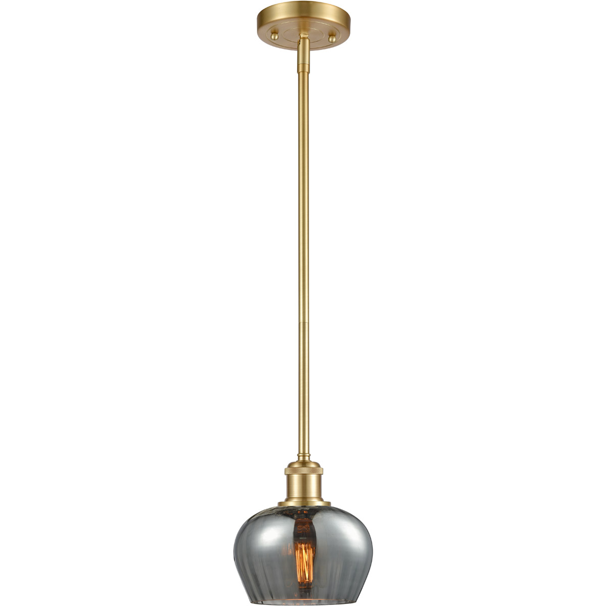 Innovations Lighting 516-1S-SG-G93-LED Ballston Fenton LED 7 inch Satin Gold Pendant Ceiling Light in Plated Smoke Glass, Ballston