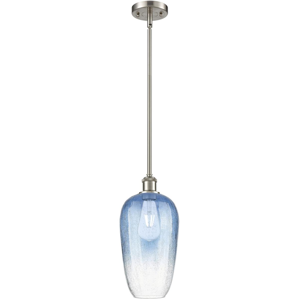 Innovations Lighting 516-1S-SN-G484-7SB Ballston Brookhaven Flute 1 Light 7 inch Brushed Satin Nickel Mini Pendant Ceiling Light in Sapphire Blue Glas
