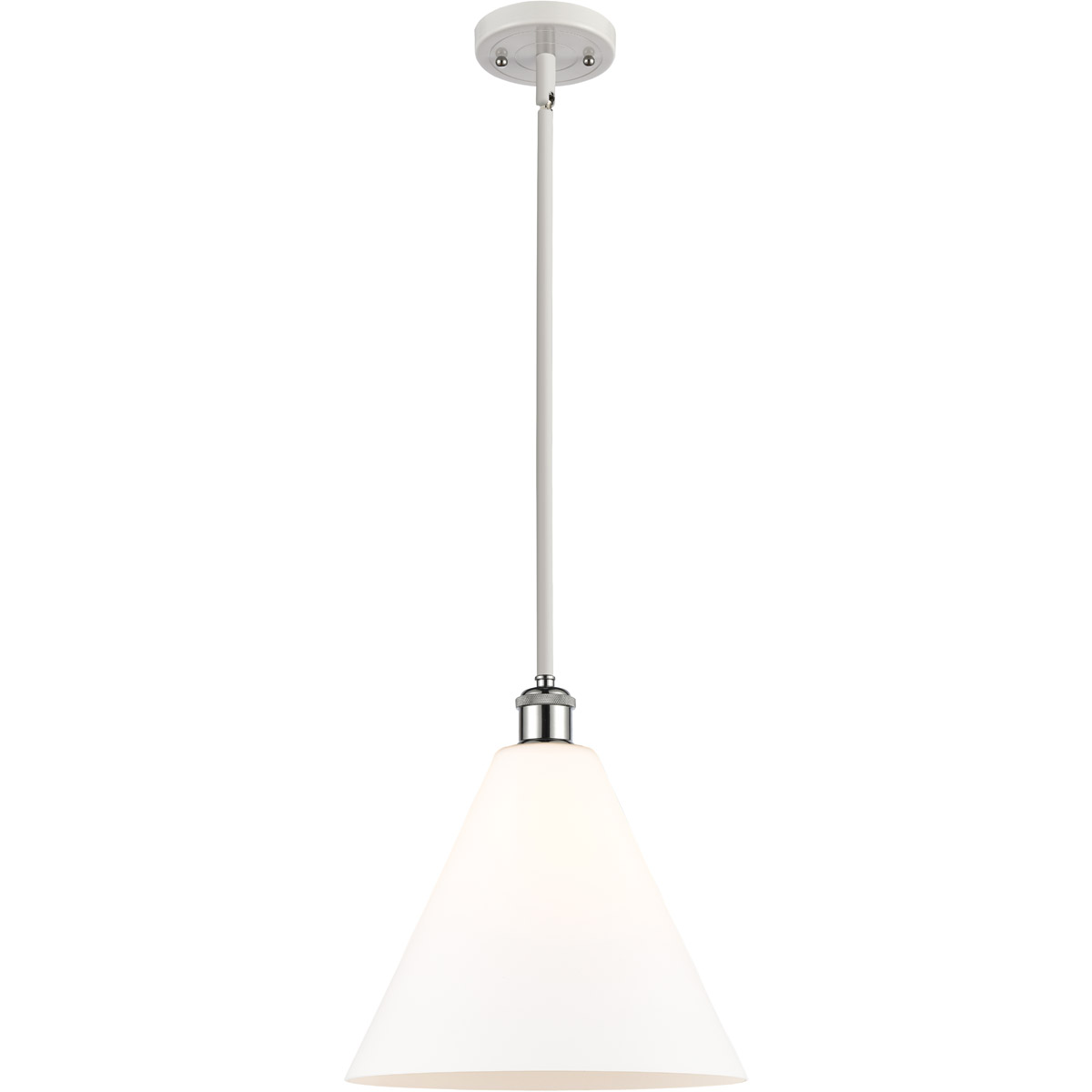 Innovations Lighting 516-1S-WPC-GBC-121-LED Ballston Cone LED 12 inch White and Polished Chrome Mini Pendant Ceiling Light in Matte White Glass