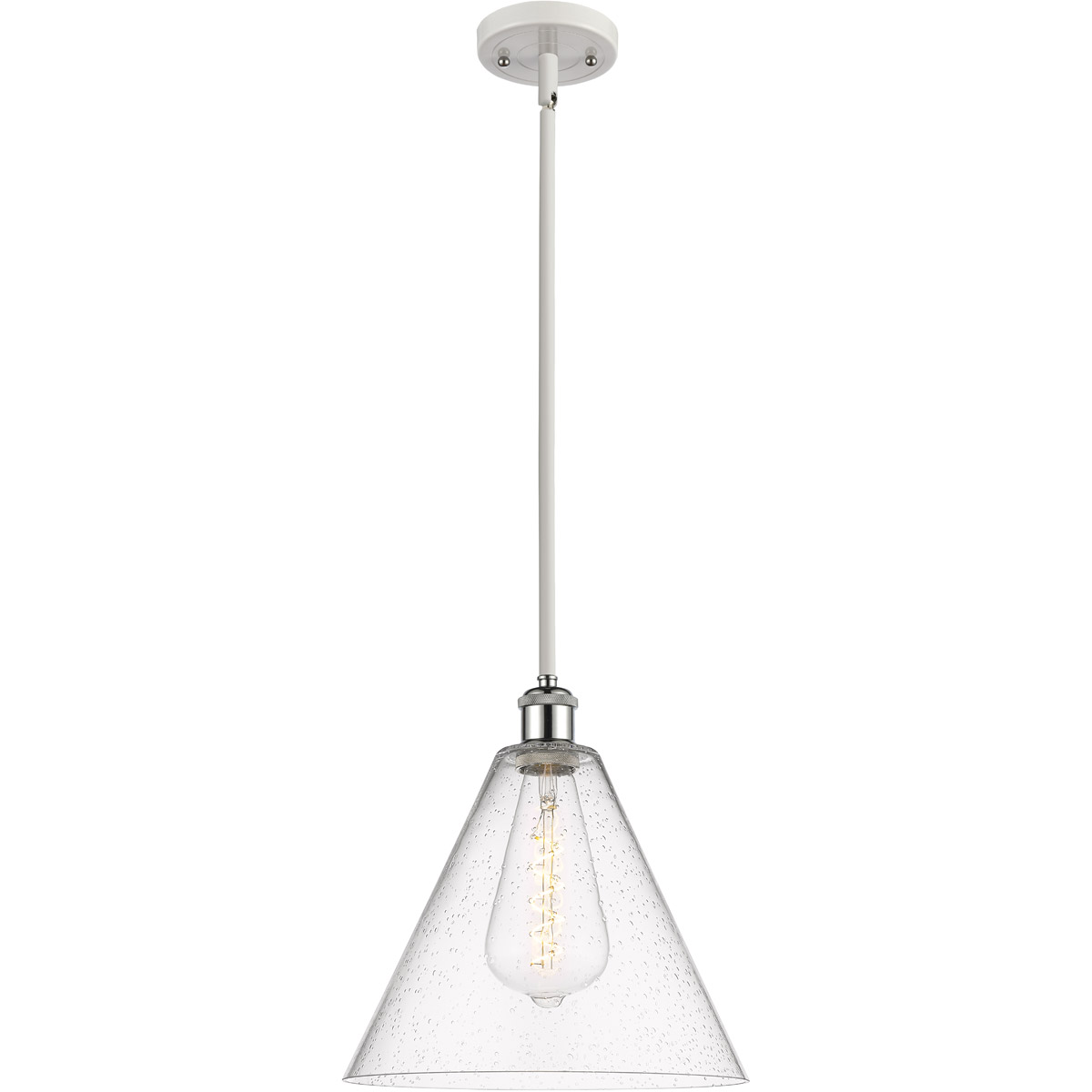 Innovations Lighting 516-1S-WPC-GBC-124-LED Ballston Cone LED 12 inch White and Polished Chrome Mini Pendant Ceiling Light in Seedy Glass