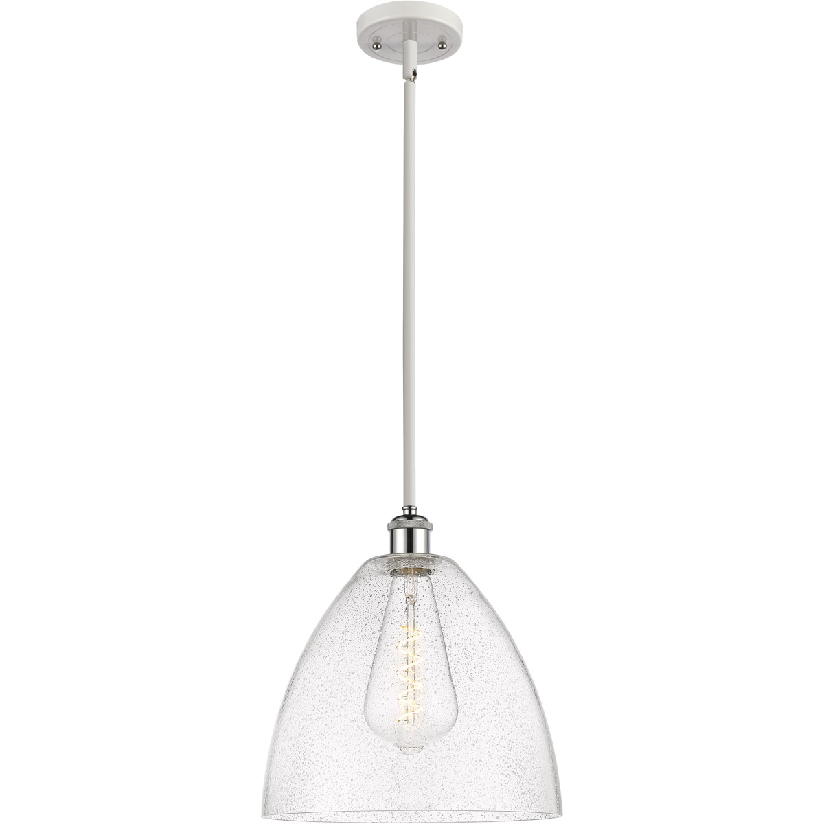 Innovations Lighting 516-1S-WPC-GBD-124-LED Ballston Dome LED 12 inch White and Polished Chrome Mini Pendant Ceiling Light in Seedy Glass