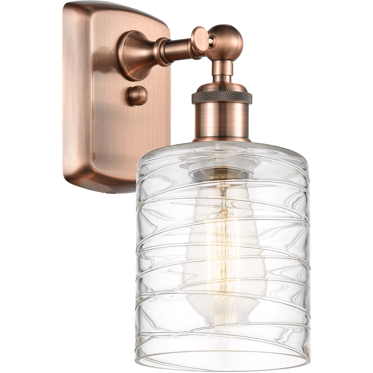 Innovations Lighting 516-1W-AC-G1113-LED Ballston Cobbleskill LED 5 inch Antique Copper Sconce Wall Light in Deco Swirl Glass