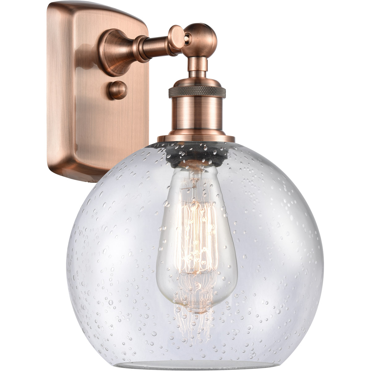 Innovations Lighting 516-1W-AC-G124-8-LED Ballston Athens LED 8 inch Antique Copper Sconce Wall Light in Seedy Glass
