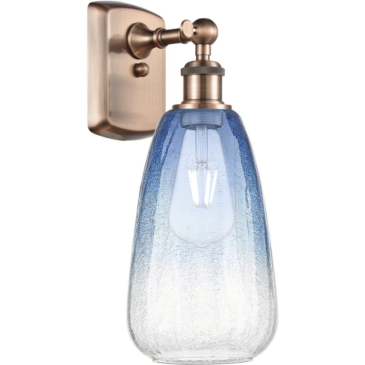 Innovations Lighting 516-1W-AC-G480-6SB Ballston Brookhaven Almond Armed Sconce Wall Light in Antique Copper, Sapphire Blue Glass