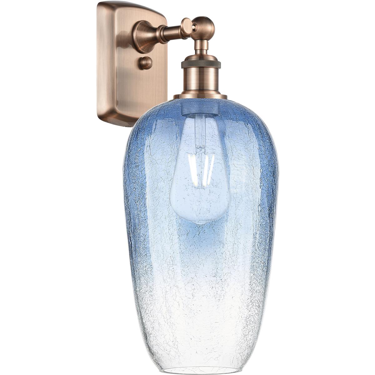 Innovations Lighting 516-1W-AC-G484-7SB Ballston Brookhaven Flute Armed Sconce Wall Light in Antique Copper, Sapphire Blue Glass