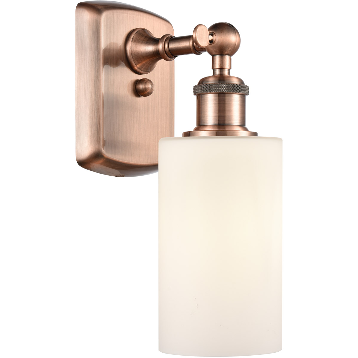 Innovations Lighting 516-1W-AC-G801 Ballston Clymer 1 Light 4 inch Antique Copper Sconce Wall Light in Matte White Glass, Ballston