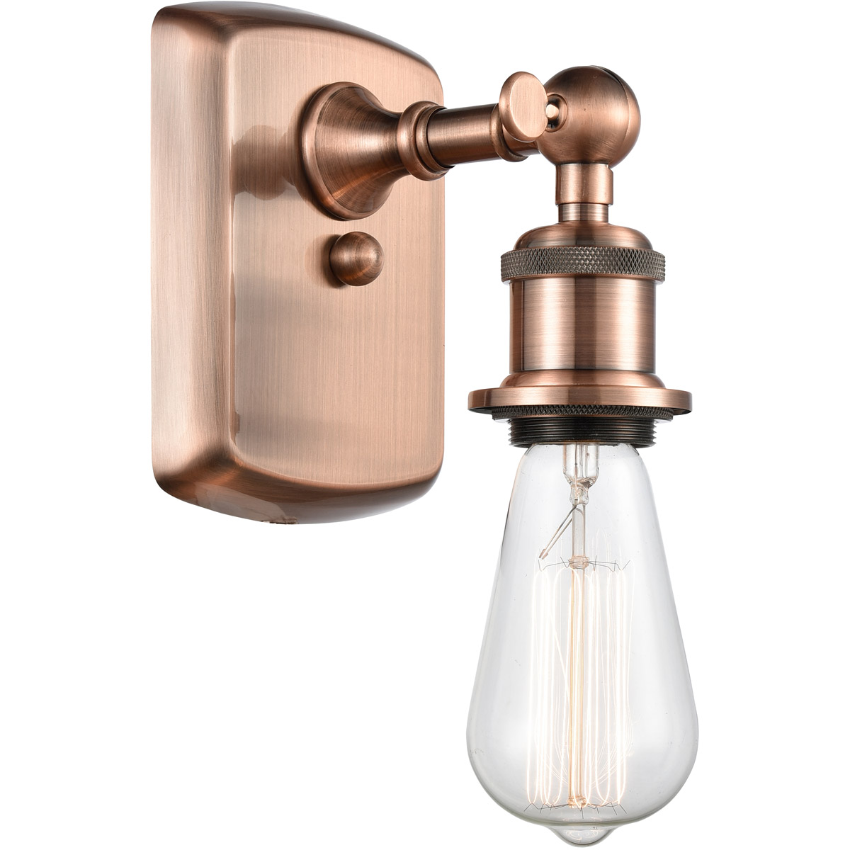 Innovations Lighting 516-1W-AC-LED Ballston Bare Bulb LED 4.5 inch Antique Copper Sconce Wall Light, Ballston
