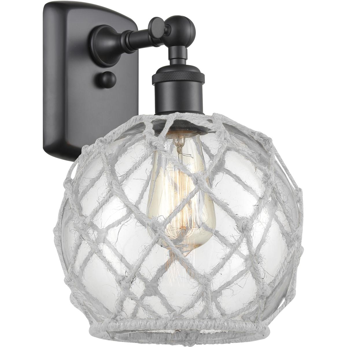 Innovations Lighting 516-1W-BK-G122-8RW-LED Ballston Farmhouse Rope LED 8 inch Matte Black Sconce Wall Light in Clear Glass with White Rope, Ballston