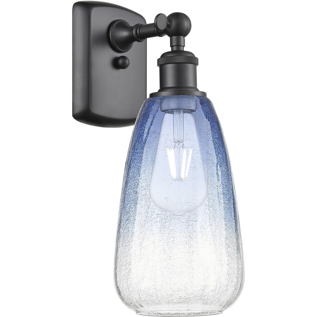 Innovations Lighting 516-1W-BK-G480-6SB Ballston Brookhaven Almond Armed Sconce Wall Light in Matte Black, Sapphire Blue Glass
