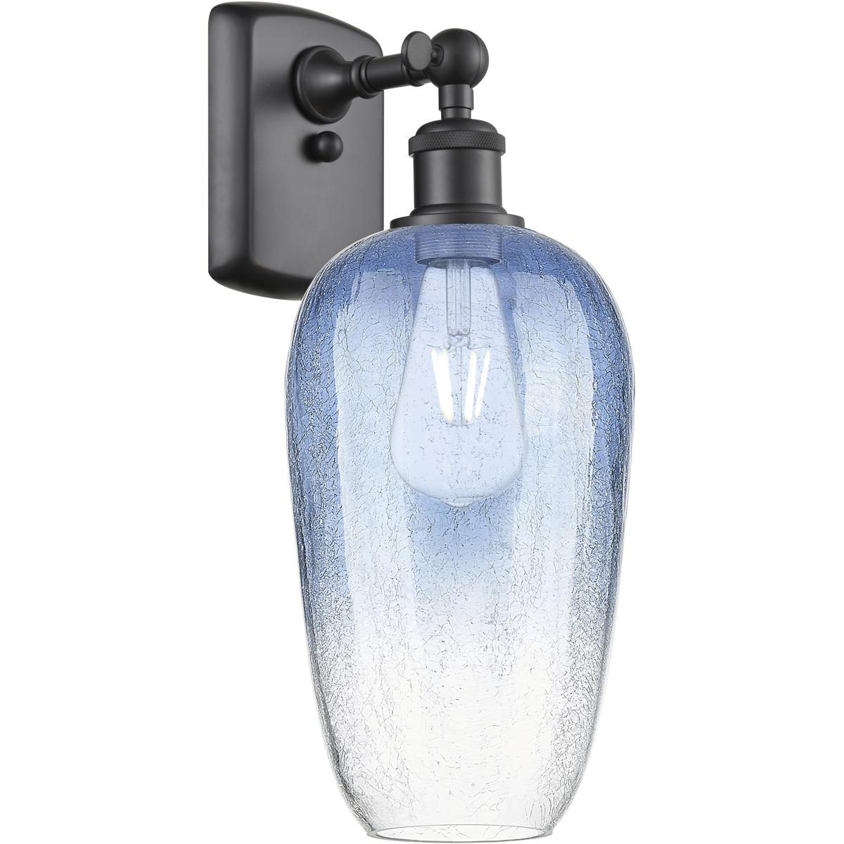 Innovations Lighting 516-1W-BK-G484-7SB Ballston Brookhaven Flute Armed Sconce Wall Light in Matte Black, Sapphire Blue Glass