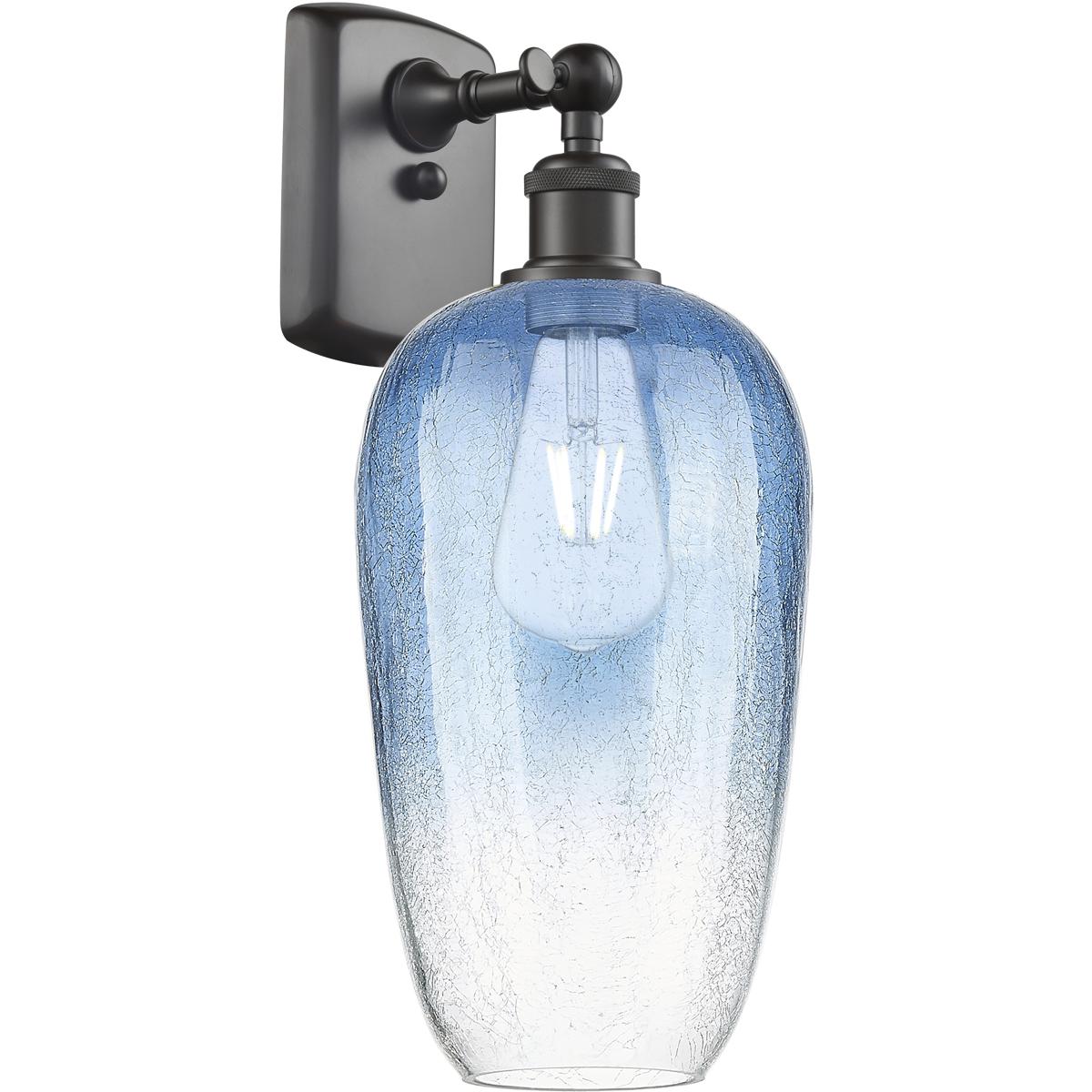 Innovations Lighting 516-1W-OB-G484-7SB Ballston Brookhaven Flute Armed Sconce Wall Light in Oil Rubbed Bronze, Sapphire Blue Glass