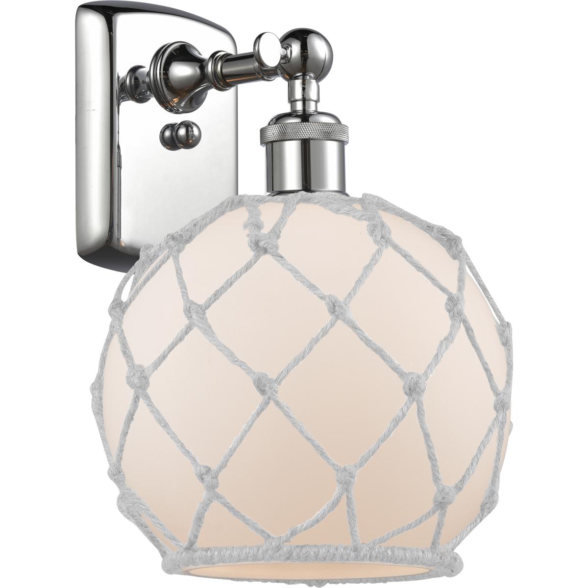 Innovations Lighting 516-1W-PC-G121-8RW Ballston Farmhouse Rope Armed Sconce Wall Light in Polished Chrome, Bulb Not Included, White Glass with White 