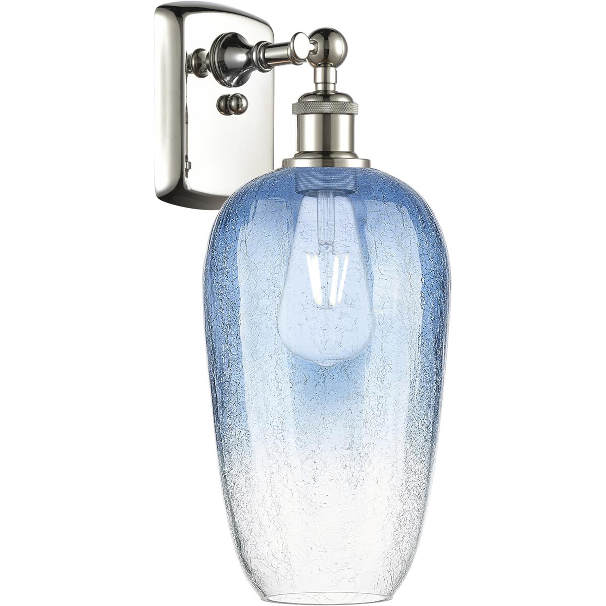 Innovations Lighting 516-1W-PN-G484-7SB Ballston Brookhaven Flute Armed Sconce Wall Light in Polished Nickel, Sapphire Blue Glass
