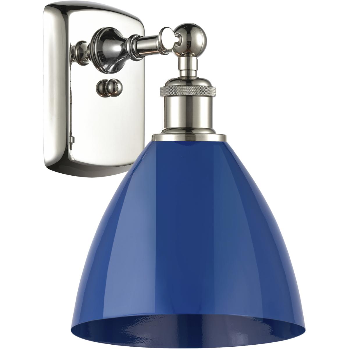 Innovations Lighting 516-1W-PN-MBD-75-BL-LED Ballston Plymouth Dome LED 7.5 inch Polished Nickel Sconce Wall Light in Matte Blue