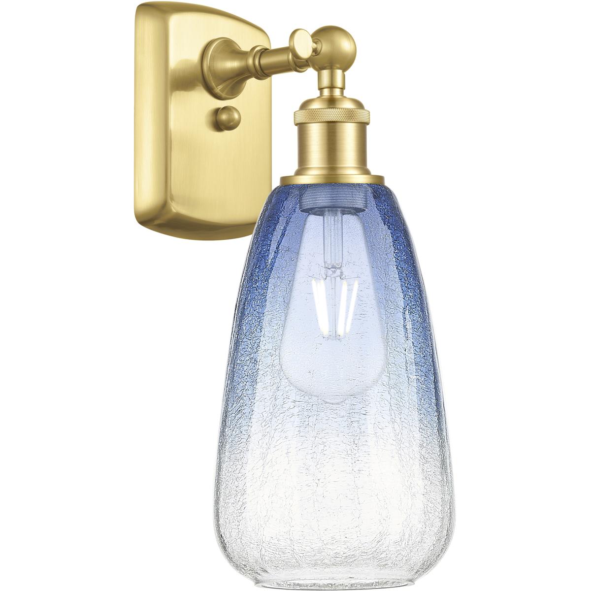 Innovations Lighting 516-1W-SG-G480-6SB Ballston Brookhaven Almond Armed Sconce Wall Light in Satin Gold, Sapphire Blue Glass
