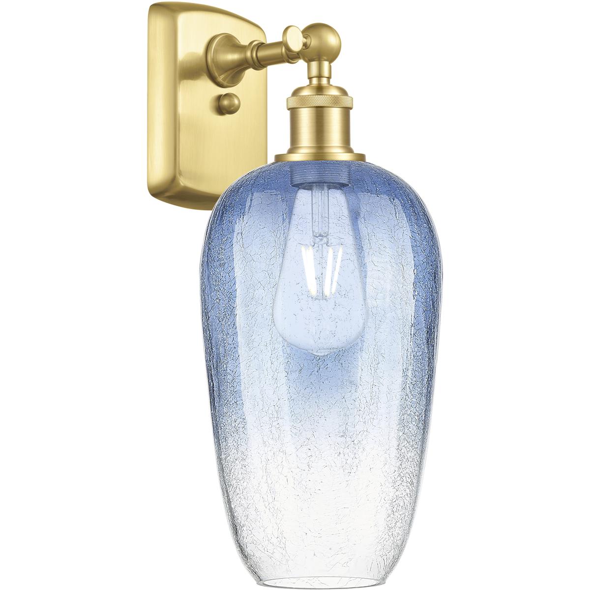 Innovations Lighting 516-1W-SG-G484-7SB Ballston Brookhaven Flute Armed Sconce Wall Light in Satin Gold, Sapphire Blue Glass
