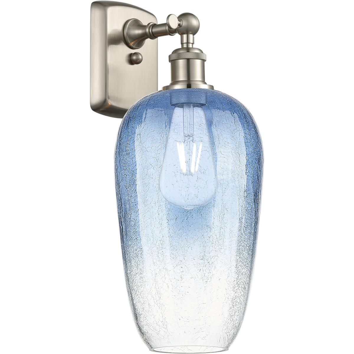 Innovations Lighting 516-1W-SN-G484-7SB Ballston Brookhaven Flute Armed Sconce Wall Light in Brushed Satin Nickel, Sapphire Blue Glass