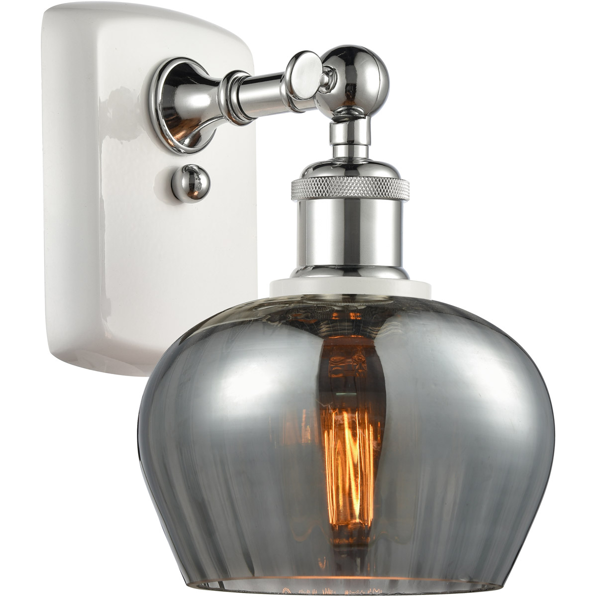 Innovations Lighting 516-1W-WPC-G93 Ballston Fenton 1 Light 7 inch White and Polished Chrome Sconce Wall Light in Plated Smoke Glass, Ballston