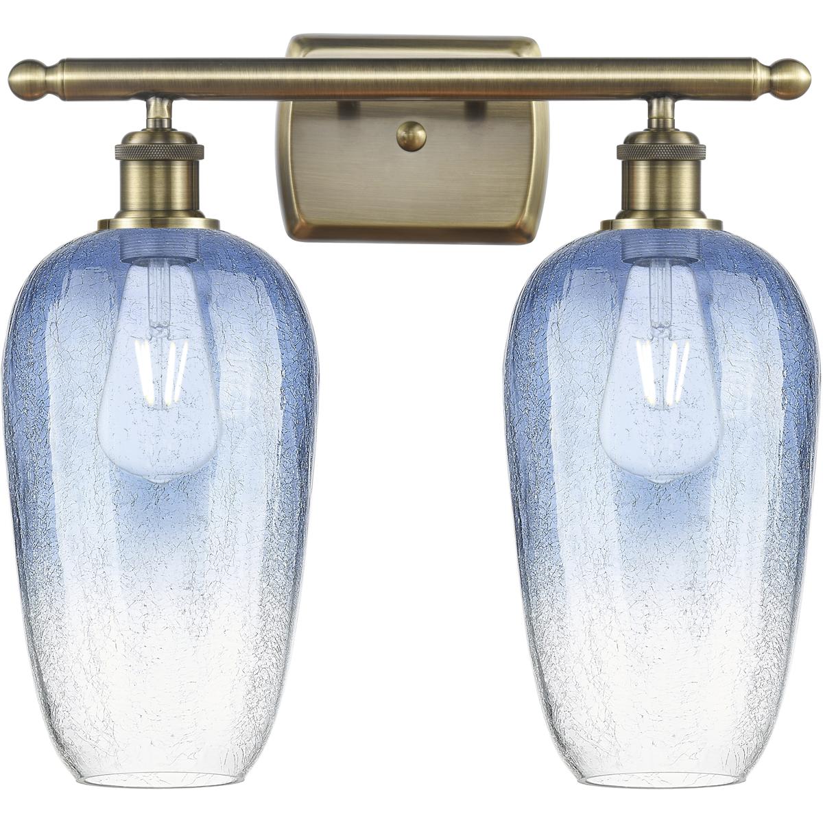 Innovations Lighting 516-2W-AB-G484-7SB Ballston Brookhaven Flute 2 Light 17 inch Antique Brass Bath Vanity Light Wall Light in Sapphire Blue Glass