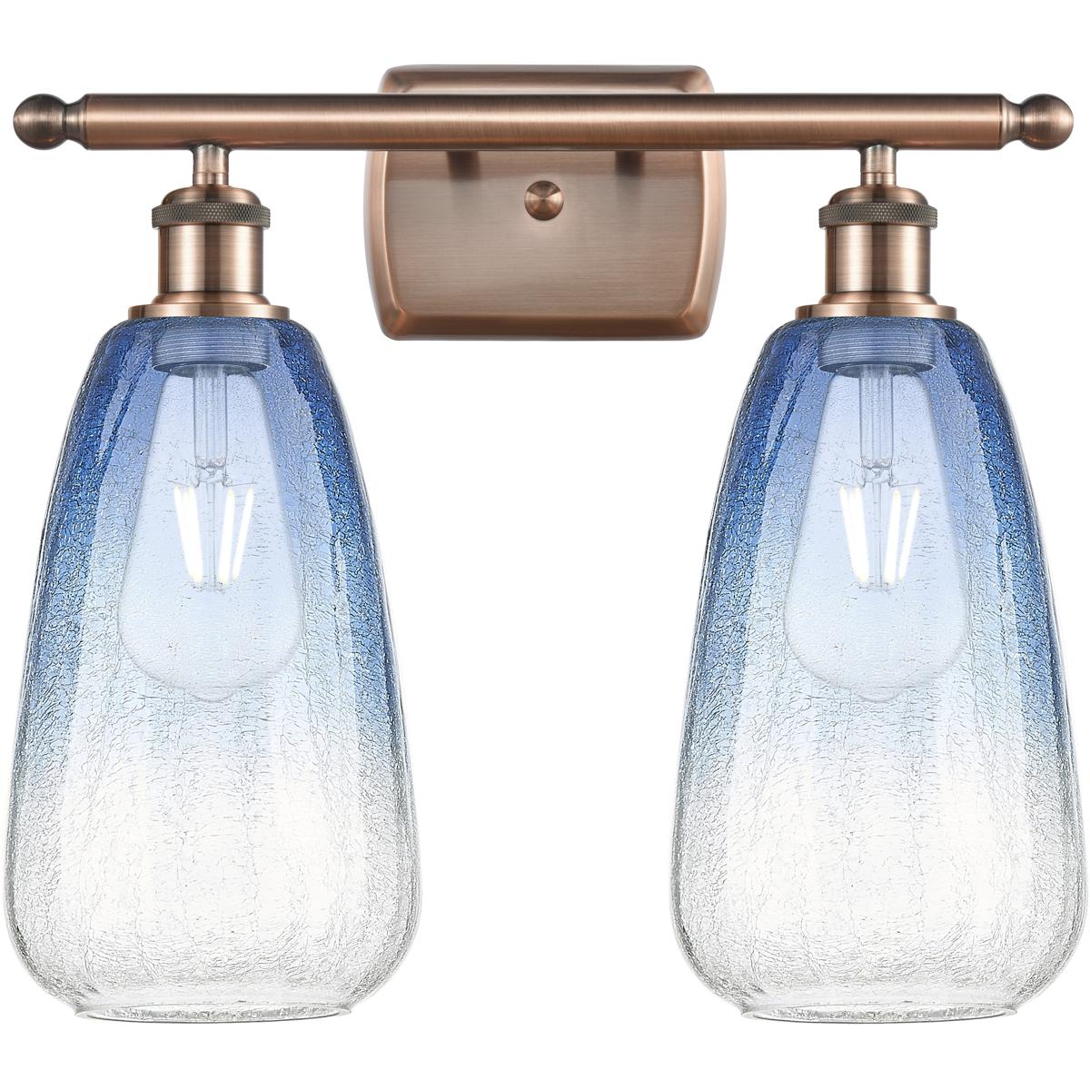 Innovations Lighting 516-2W-AC-G480-6SB Ballston Brookhaven Almond 2 Light 16 inch Antique Copper Bath Vanity Light Wall Light in Sapphire Blue Glass
