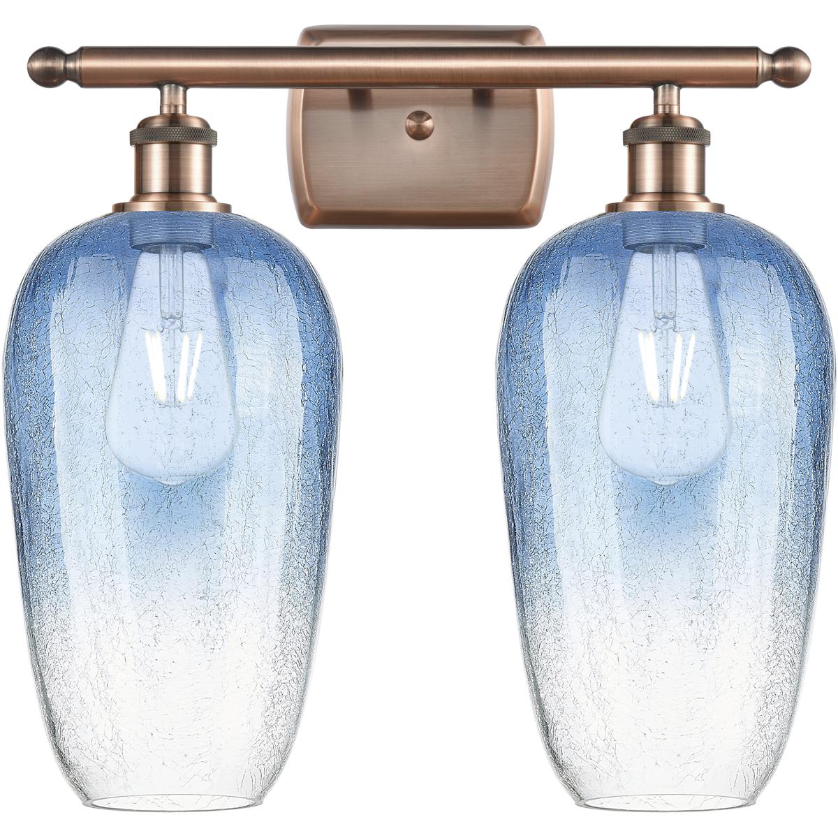 Innovations Lighting 516-2W-AC-G484-7SB Ballston Brookhaven Flute 2 Light 17 inch Antique Copper Bath Vanity Light Wall Light in Sapphire Blue Glass
