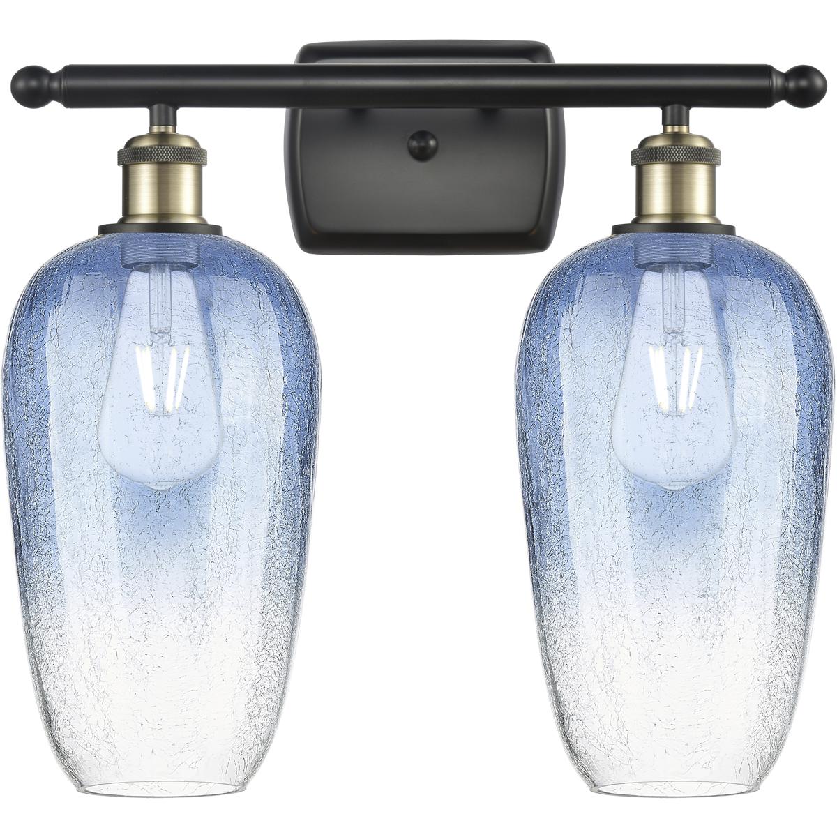 Innovations Lighting 516-2W-BAB-G484-7SB Ballston Brookhaven Flute 2 Light 17 inch Black Antique Brass Bath Vanity Light Wall Light in Sapphire Blue G