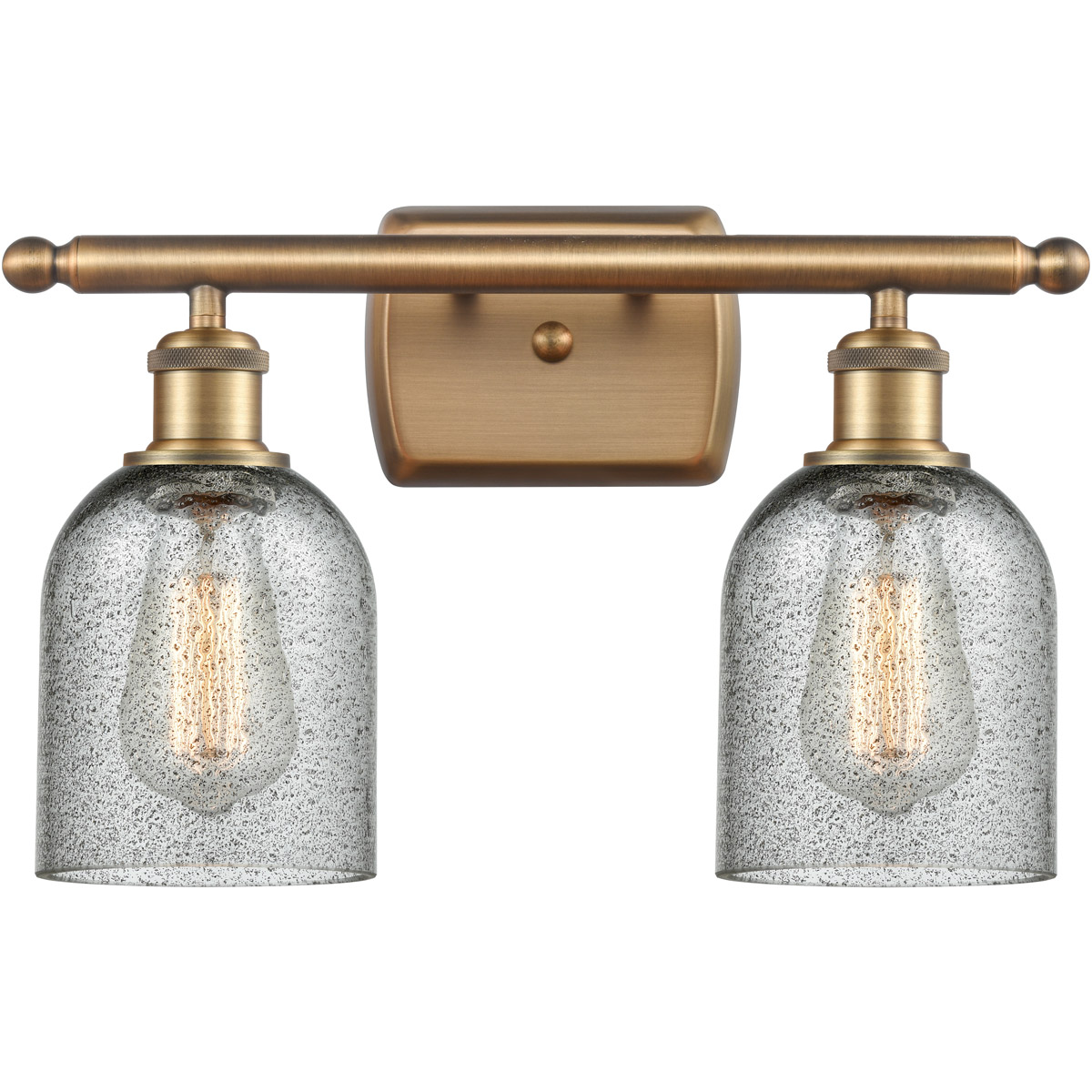Innovations Lighting 516-2W-BB-G257 Ballston Caledonia 2 Light 16 inch Brushed Brass Bath Vanity Light Wall Light in Charcoal Glass, Ballston
