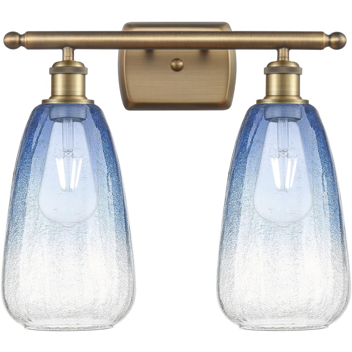 Innovations Lighting 516-2W-BB-G480-6SB Ballston Brookhaven Almond 2 Light 16 inch Brushed Brass Bath Vanity Light Wall Light in Sapphire Blue Glass