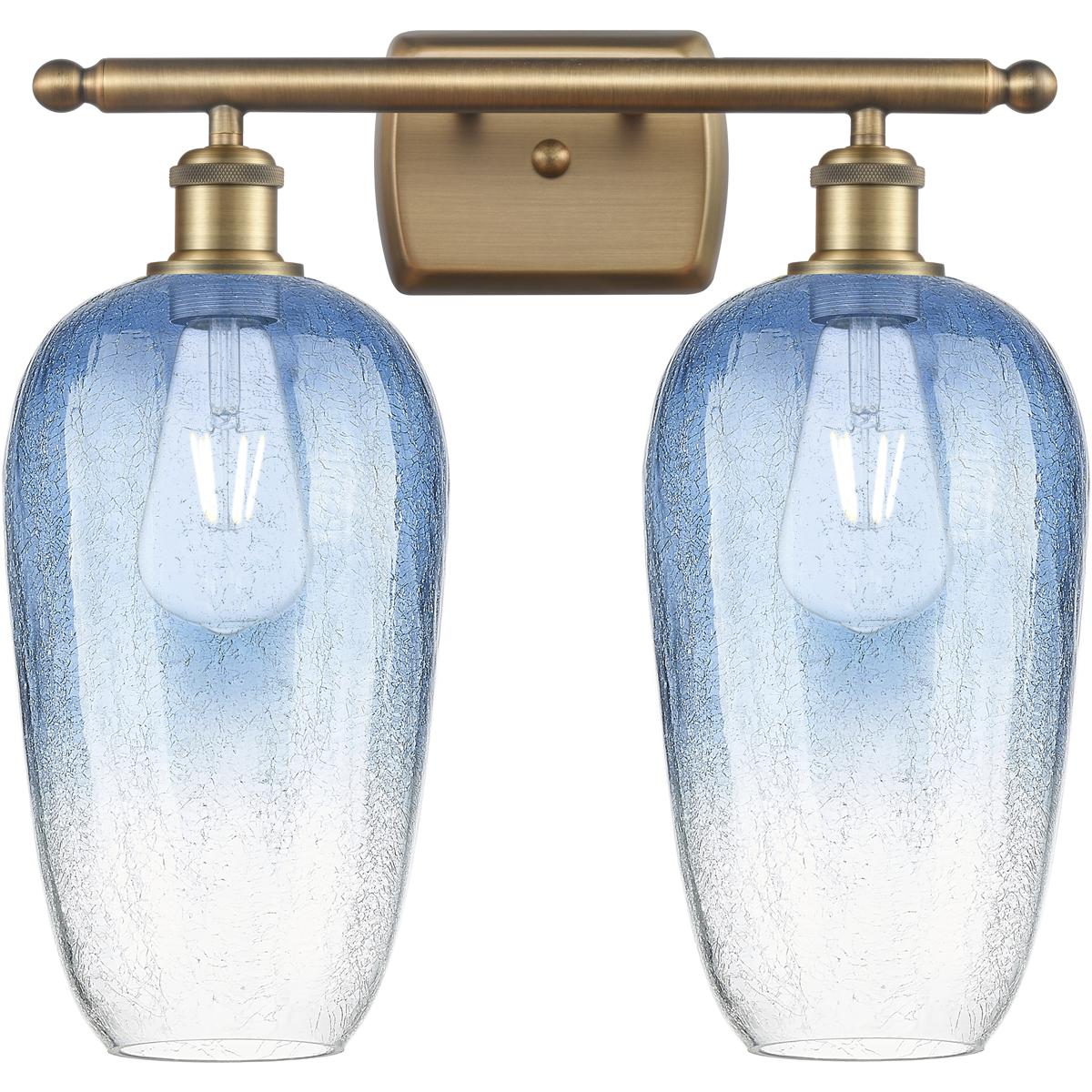 Innovations Lighting 516-2W-BB-G484-7SB Ballston Brookhaven Flute 2 Light 17 inch Brushed Brass Bath Vanity Light Wall Light in Sapphire Blue Glass