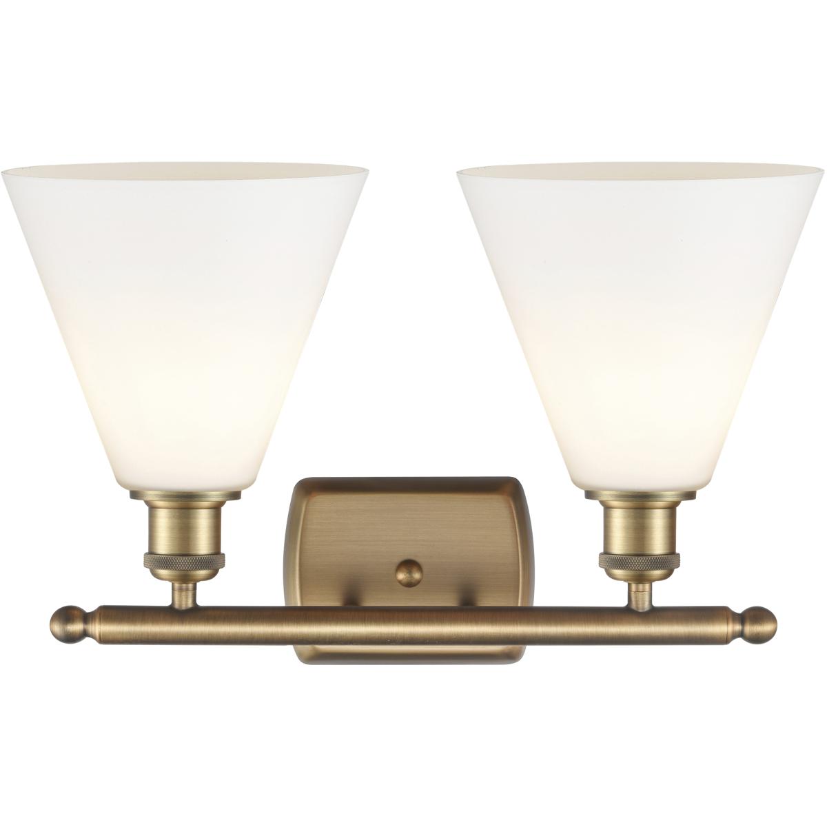 Innovations Lighting 516-2W-BB-GBC-81 Ballston Ballston Cone 2 Light 18 inch Brushed Brass Bath Vanity Light Wall Light in Matte White Glass