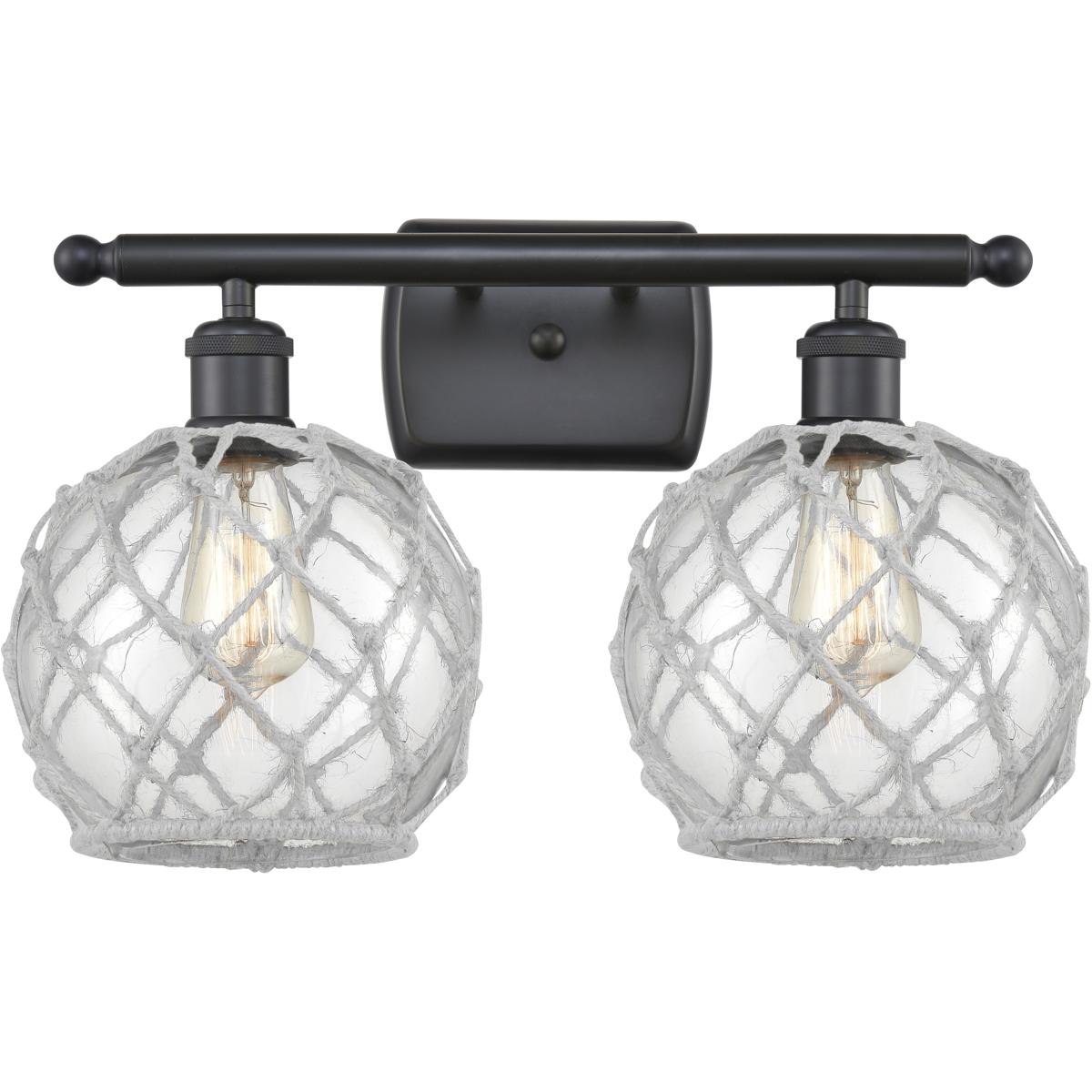 Innovations Lighting 516-2W-BK-G122-8RW-LED Ballston Farmhouse Rope LED 16 inch Matte Black Bath Vanity Light Wall Light in Clear Glass with White Rop