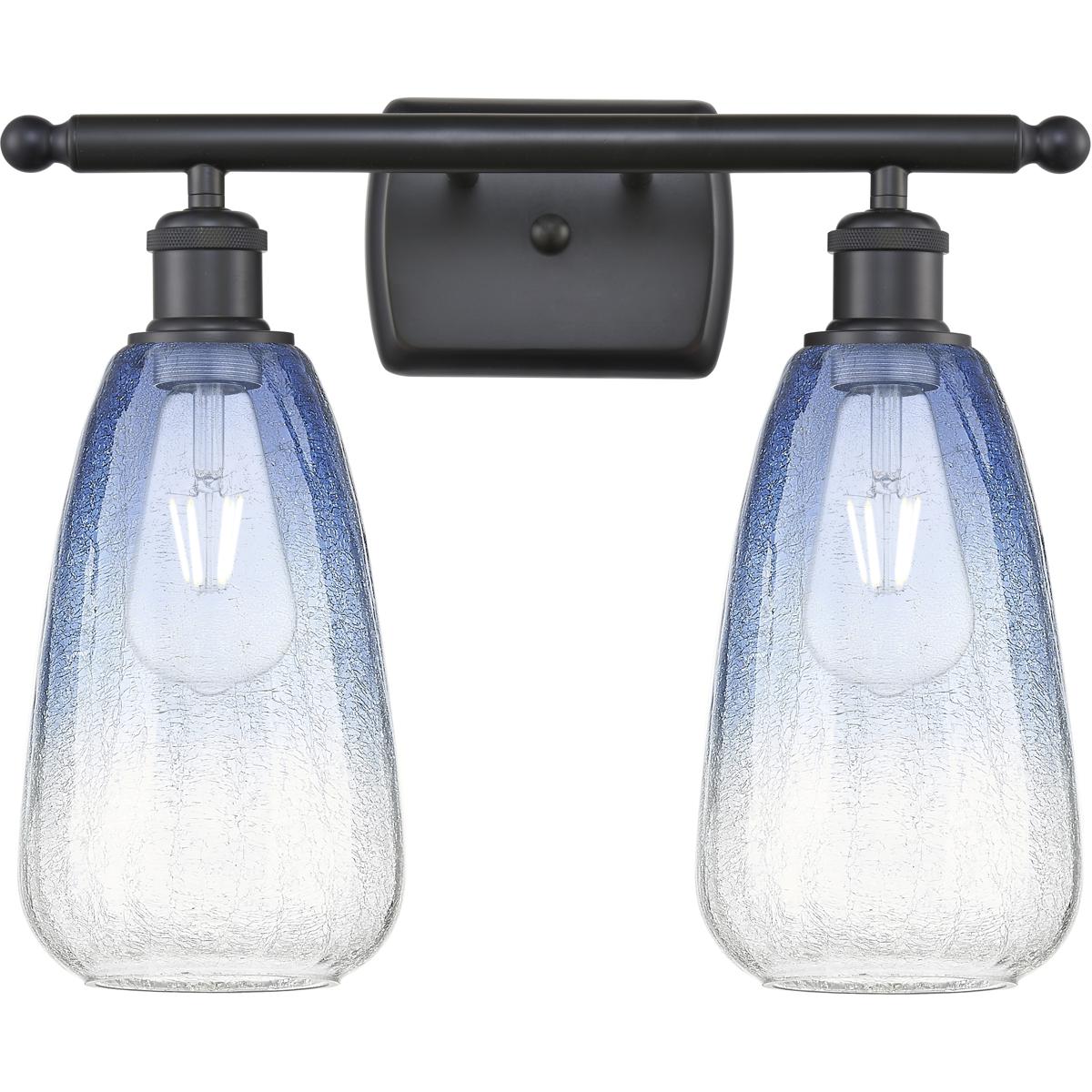 Innovations Lighting 516-2W-BK-G480-6SB Ballston Brookhaven Almond 2 Light 16 inch Matte Black Bath Vanity Light Wall Light in Sapphire Blue Glass