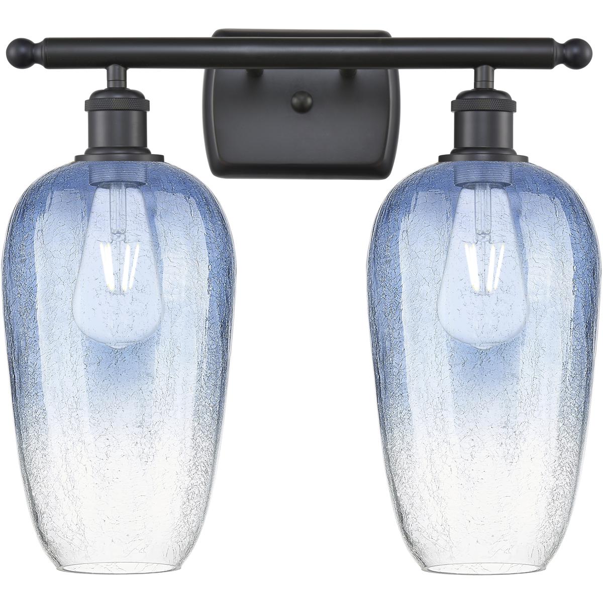 Innovations Lighting 516-2W-BK-G484-7SB Ballston Brookhaven Flute 2 Light 17 inch Matte Black Bath Vanity Light Wall Light in Sapphire Blue Glass