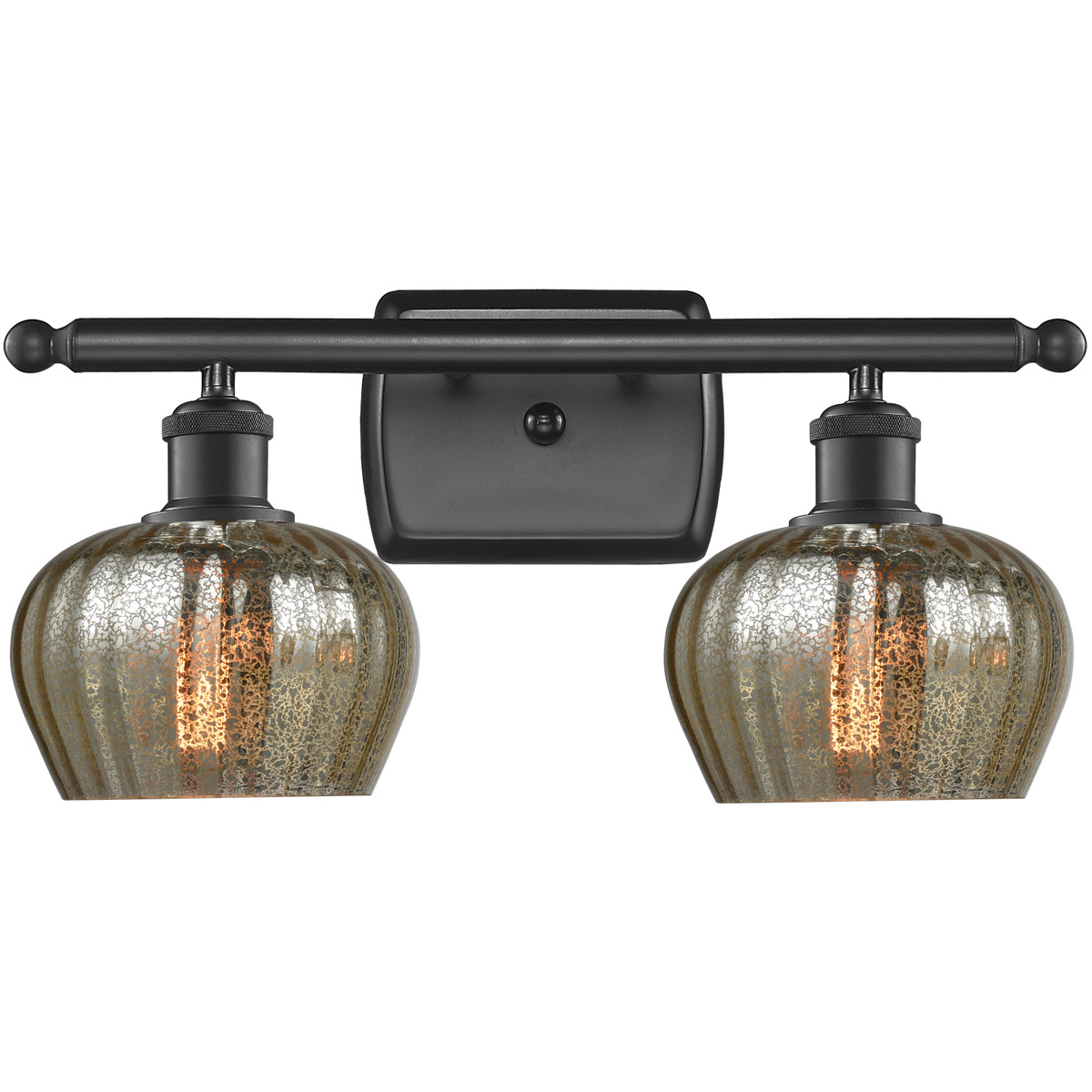 Innovations Lighting 516-2W-BK-G96 Ballston Fenton 2 Light 16 inch Matte Black Bath Vanity Light Wall Light in Mercury Glass, Ballston