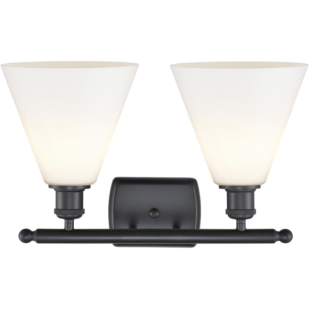 Innovations Lighting 516-2W-BK-GBC-81-LED Ballston Ballston Cone LED 18 inch Matte Black Bath Vanity Light Wall Light in Matte White Glass