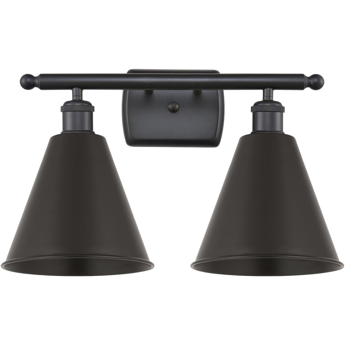 Innovations Lighting 516-2W-BK-MBC-8-BK Ballston Cone 2 Light 18 inch Matte Black Bath Vanity Light Wall Light