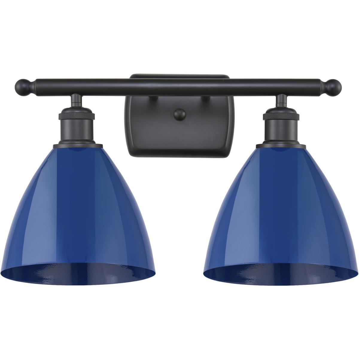 Innovations Lighting 516-2W-BK-MBD-75-BL-LED Ballston Plymouth Dome LED 17.5 inch Matte Black Bath Vanity Light Wall Light in Matte Blue