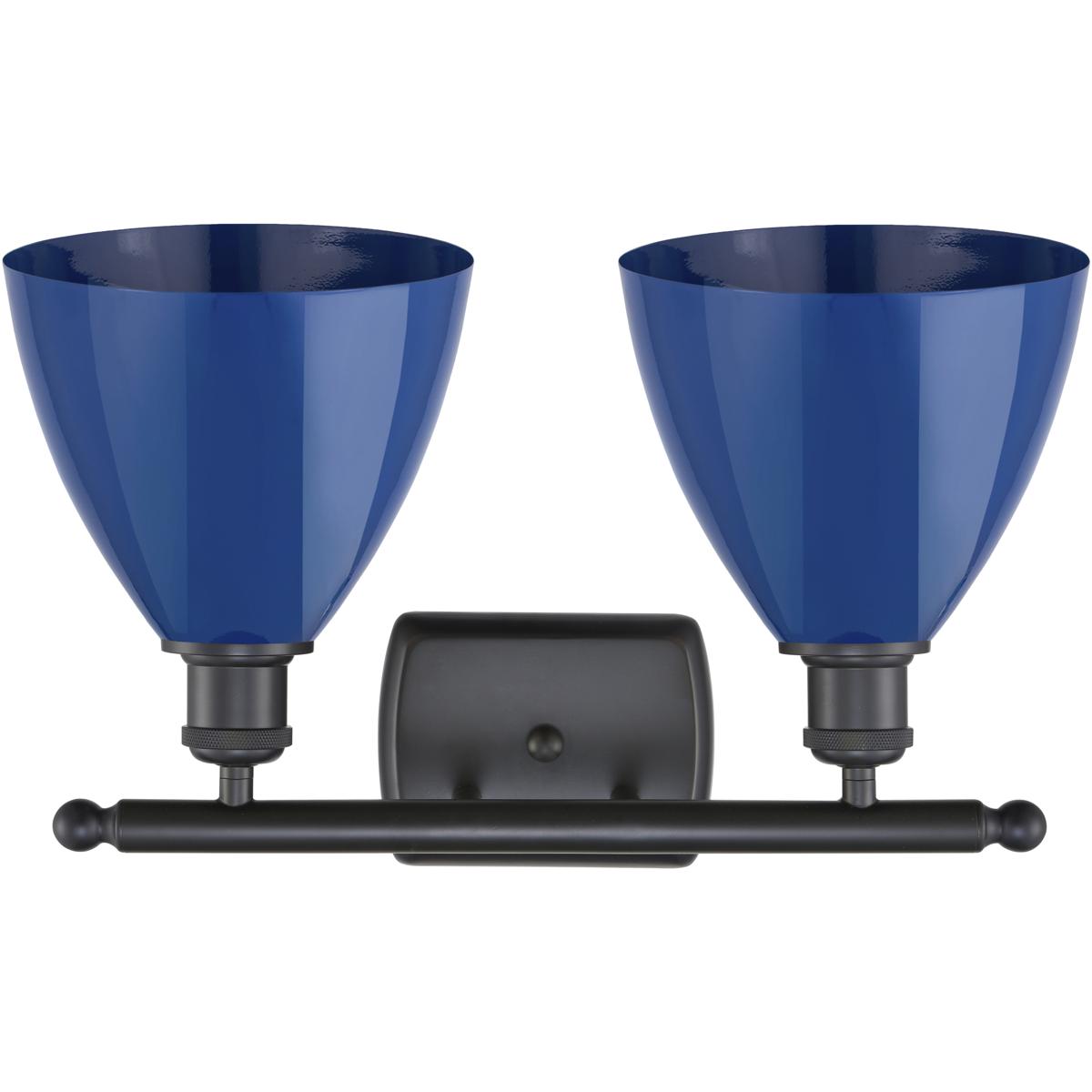 Innovations Lighting 516-2W-BK-MBD-75-BL Ballston Plymouth Dome 2 Light 18 inch Matte Black Bath Vanity Light Wall Light in Matte Blue