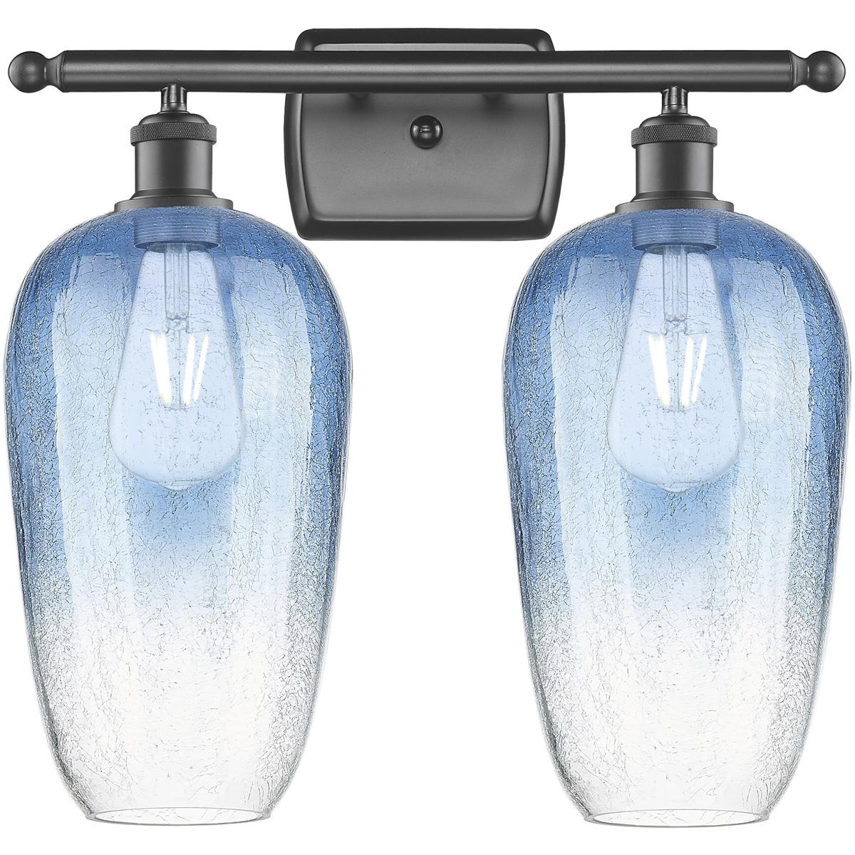 Innovations Lighting 516-2W-OB-G484-7SB Ballston Brookhaven Flute 2 Light 17 inch Oil Rubbed Bronze Bath Vanity Light Wall Light in Sapphire Blue Glas