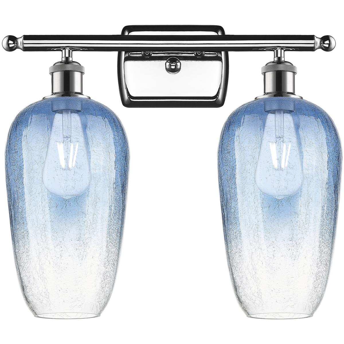 Innovations Lighting 516-2W-PC-G484-7SB Ballston Brookhaven Flute 2 Light 17 inch Polished Chrome Bath Vanity Light Wall Light in Sapphire Blue Glass