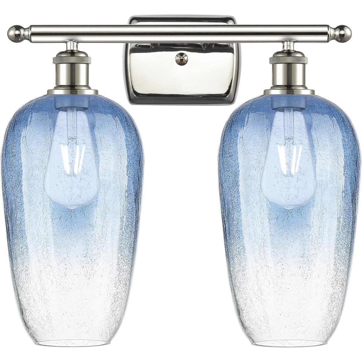 Innovations Lighting 516-2W-PN-G484-7SB Ballston Brookhaven Flute 2 Light 17 inch Polished Nickel Bath Vanity Light Wall Light in Sapphire Blue Glass