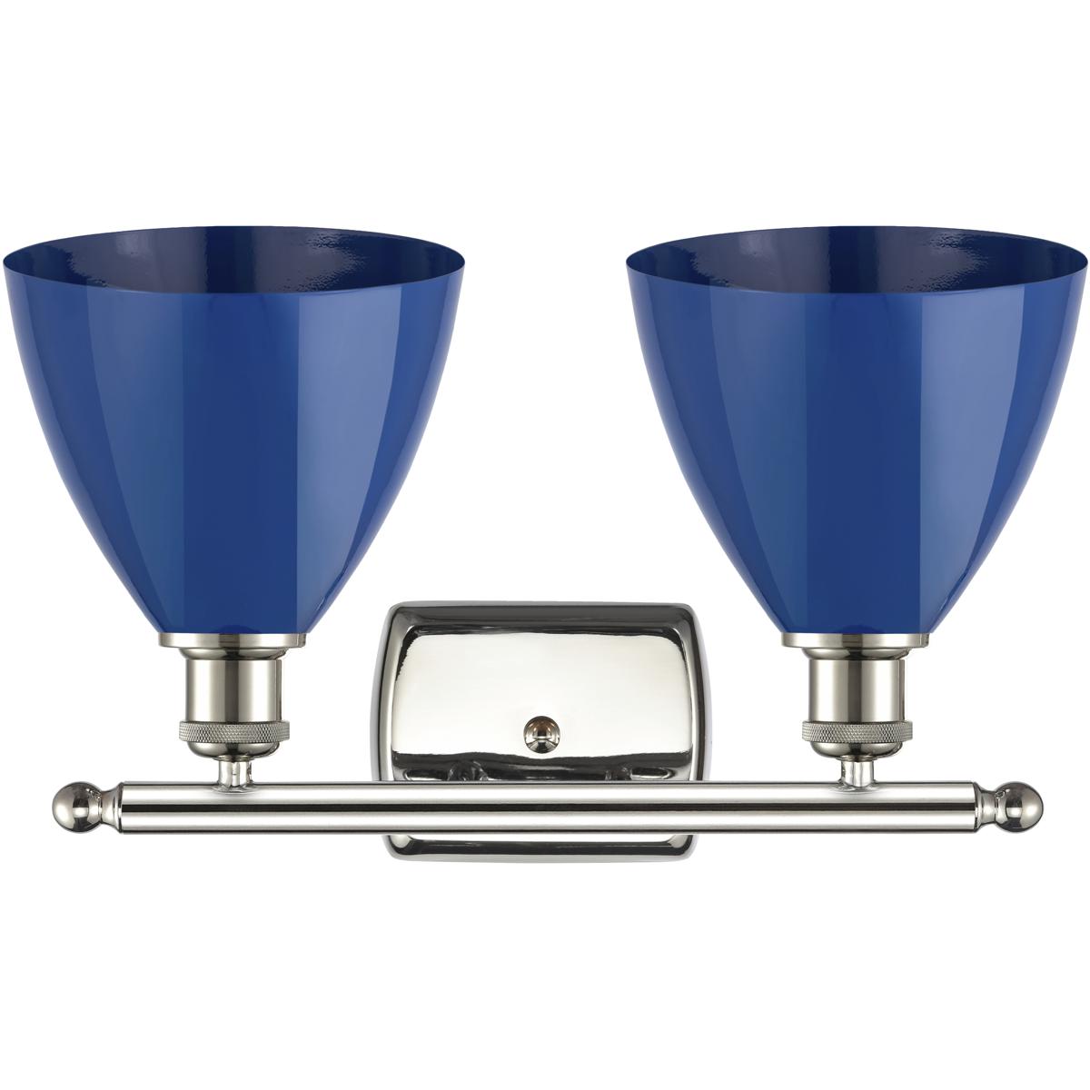 Innovations Lighting 516-2W-PN-MBD-75-BL Ballston Plymouth Dome 2 Light 18 inch Polished Nickel Bath Vanity Light Wall Light in Matte Blue