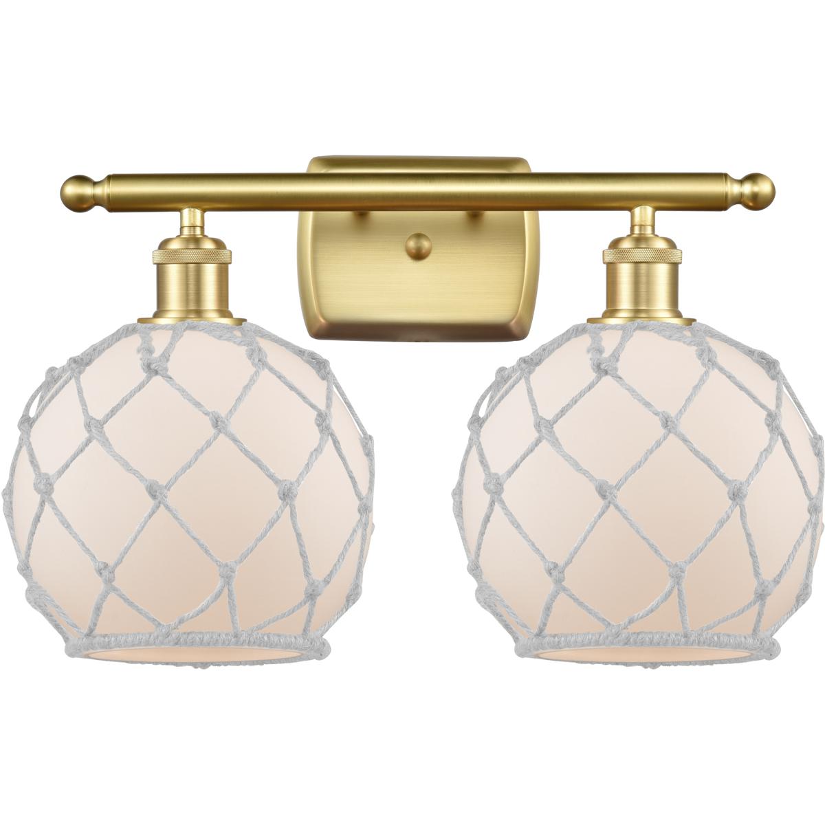 Innovations Lighting 516-2W-SG-G121-8RW-LED Ballston Farmhouse Rope LED 16 inch Satin Gold Bath Vanity Light Wall Light in White Glass with White Rope