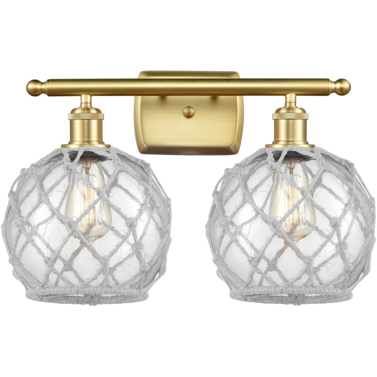 Innovations Lighting 516-2W-SG-G122-8RW-LED Ballston Farmhouse Rope LED 16 inch Satin Gold Bath Vanity Light Wall Light in Clear Glass with White Rope