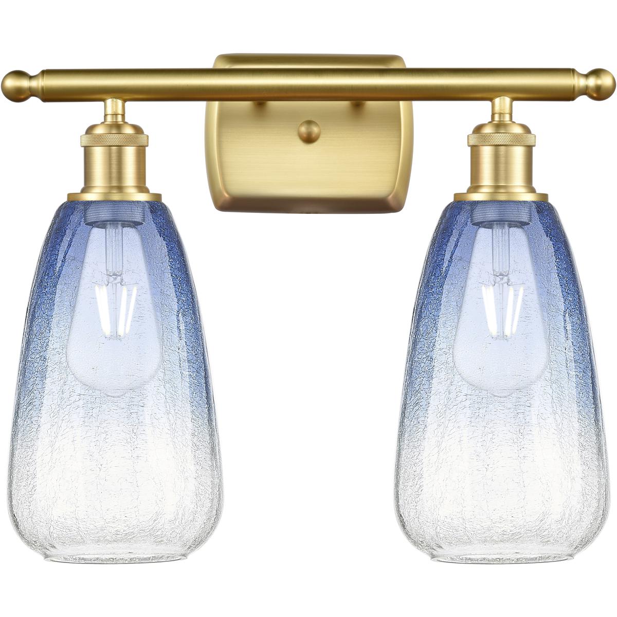 Innovations Lighting 516-2W-SG-G480-6SB Ballston Brookhaven Almond 2 Light 16 inch Satin Gold Bath Vanity Light Wall Light in Sapphire Blue Glass