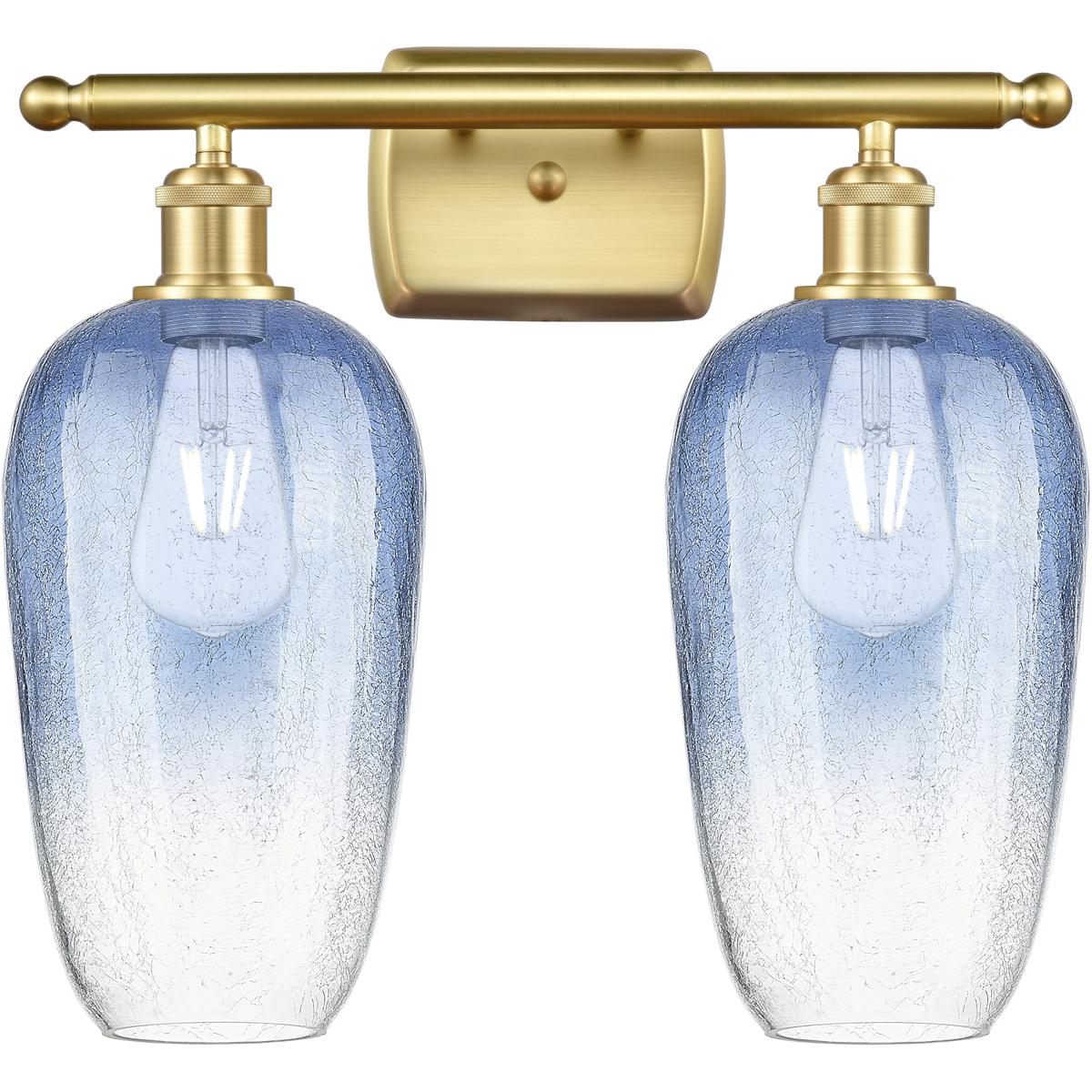Innovations Lighting 516-2W-SG-G484-7SB Ballston Brookhaven Flute 2 Light 17 inch Satin Gold Bath Vanity Light Wall Light in Sapphire Blue Glass