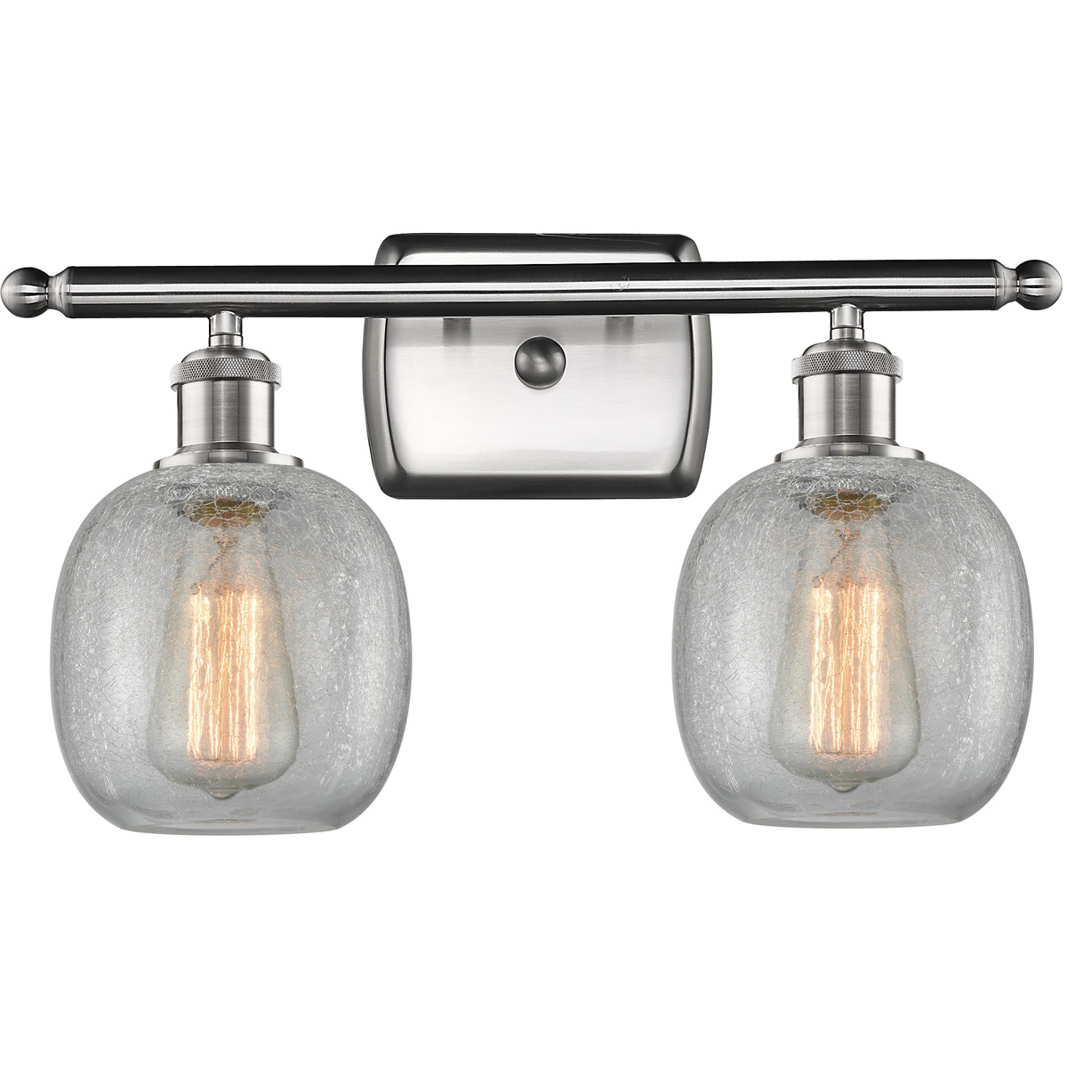Innovations Lighting 516-2W-SN-G105-LED Ballston Belfast LED 16 inch Brushed Satin Nickel Bath Vanity Light Wall Light in Clear Crackle Glass, Ballsto