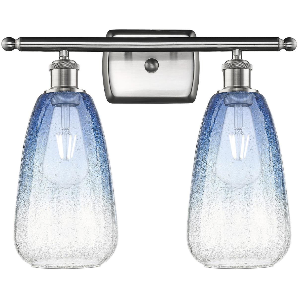 Innovations Lighting 516-2W-SN-G480-6SB Ballston Brookhaven Almond 2 Light 16 inch Brushed Satin Nickel Bath Vanity Light Wall Light in Sapphire Blue